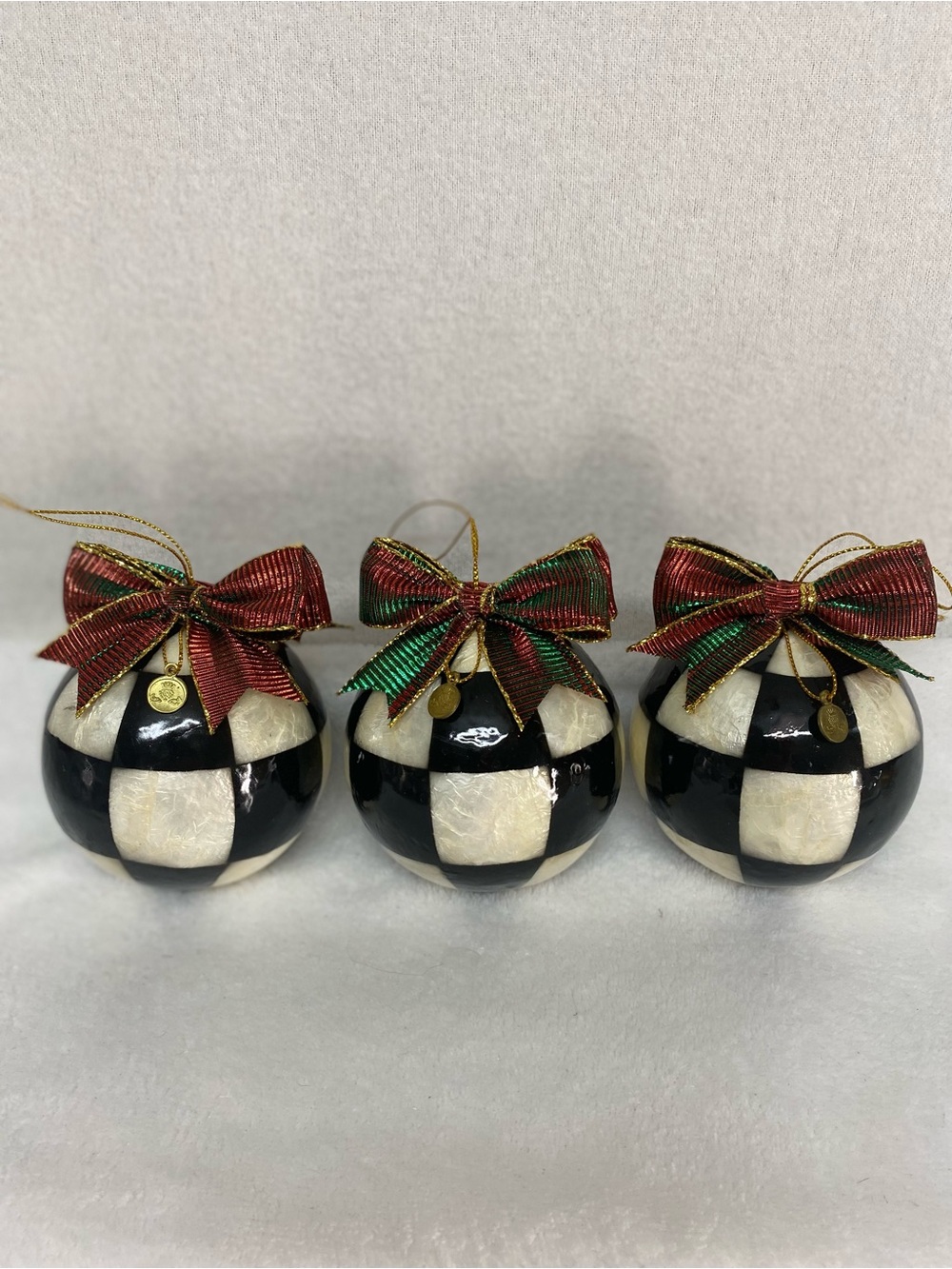 MacKenzie-Childs Courtly Check Jester Fancy Capiz Set of 3 Ornaments W/Ribbon